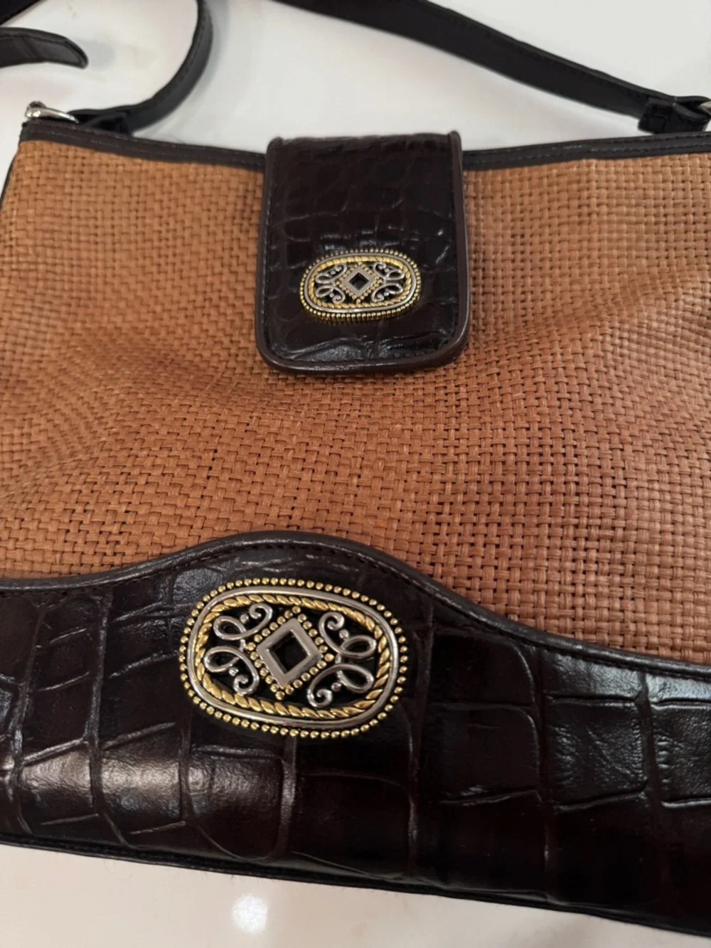 Straw & Croc Embossed Crossbody Bag - Picture 5 of 11